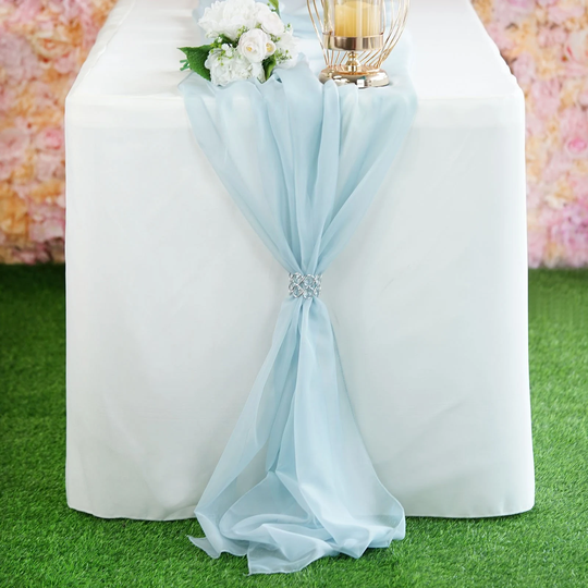 Premium Chiffon Table Runner, Chair Sash, Champagne Wedding Runner, Ice Blue Runners