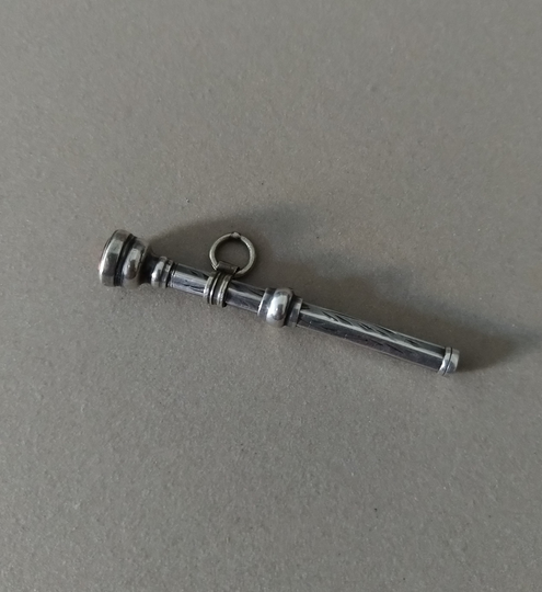 Antique Victorian Solid Silver Retractable Chatelaine Pencil With Amber Paste;