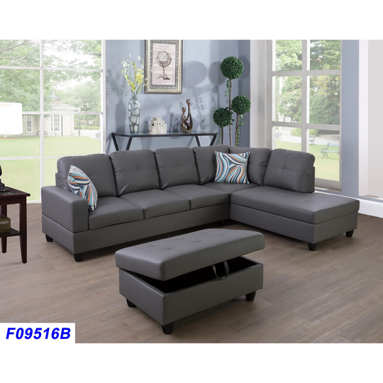 Austin 104"Wide 3-Pieces Sectional Sofa Set,Grey(09516)