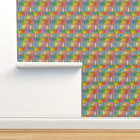 Colored Pencils Wallpaper - Jumbo By Weavingmajor Classroom Teacher Removable Self Adhesive Roll By Spoonflower
