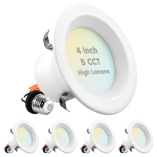 Luxrite 4" LED Recessed Lights, 14W=75W, 5 Color Options, 950 Lumens, Dimmable, Wet Rated, ETL Listed 4 Pack