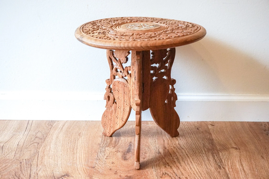 Vintage Moroccan Accent Table - Hand Craved, Bohemian
