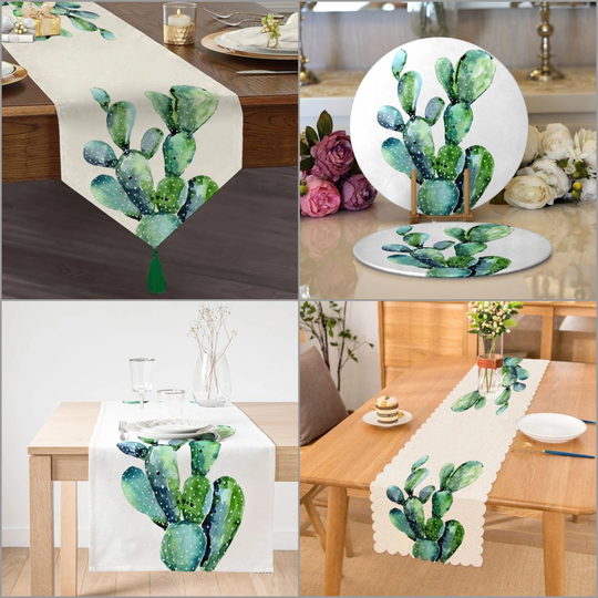 Cactus Placemat & Table Runner|Cactus Top|Set Of 2 Supla Mat|Round American Service Dining Underplate|Cactus Coasters