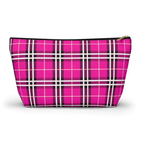 Pink Plaid Pouch, Cosmetic Bag, Pencil Case