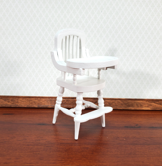 Dollhouse High Chair 112 Scale Miniature Furniture White Wood Movable Tray