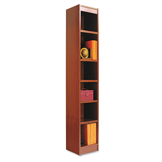Narrow Profile Bookcase, Wood Veneer, Six-Shelf, 11.81 x 11.81 x 71.73, Medium Cherry - 11.81" x 11.81" x 71.7"