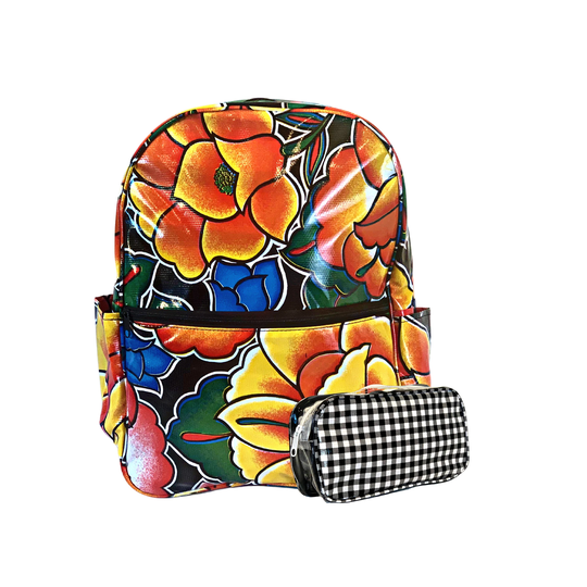 Alux Backpack With Matching Pencil Case in Tehuana Black - Durable, Waterproof & Wipeable Book Bag For Kids & Adults