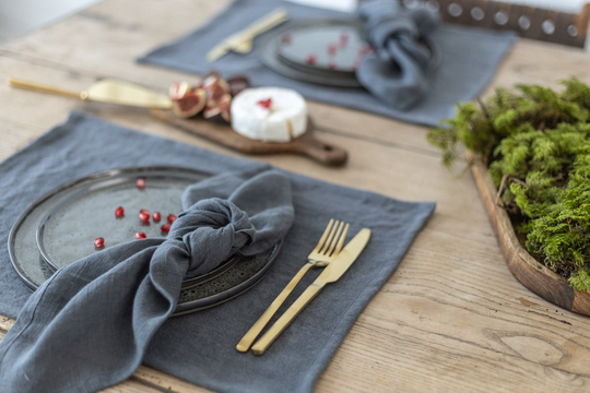 Linen Placemat. Table Mats in Gray & Beige Color