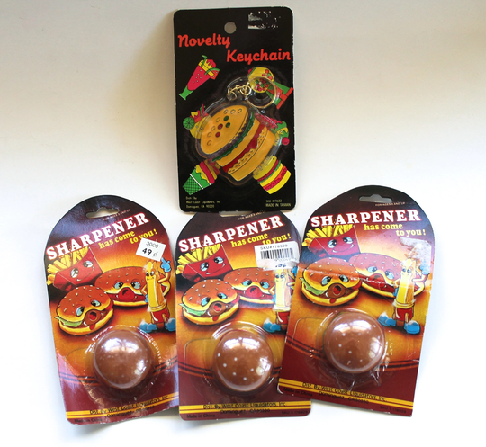 Vintage 1980's Novelty Hamburger Pencil Sharpeners & Keychain Lot