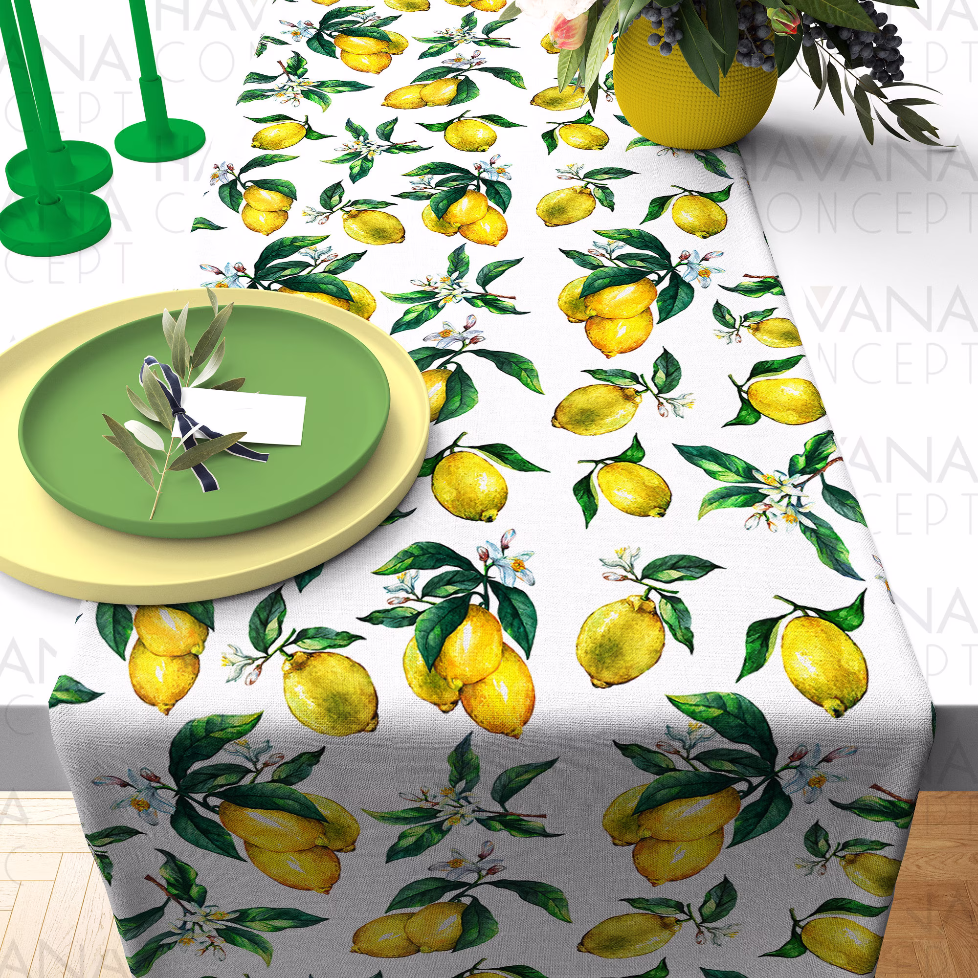 Lemon Print Table Runner - Lemons & Leaves Dining Runner, Room Decor, For Kitchen, Kitchen Centerpiece