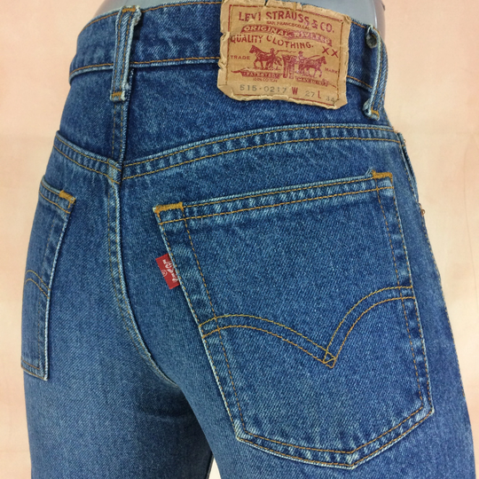 Sz 25 Vintage Levis 515 Women's Distressed Medium Wash Jeans High Waisted Tiny Small Waist Straight Leg Petite 90's Mom