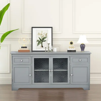 Modern Wood TV Stand Tvs Up To 65Inch, Media Storage Console Cabinet With 4 Doors, Adjustable Panels & 2 Drawers, Sideboard Entertainment Center