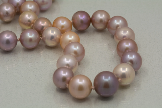 Large Natural Color Edison Pearl Necklace With 14K Gold Clasp, Pink Freshwater Hand Knotted