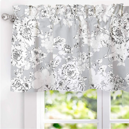 DriftAway Floral Pencil Sketch Pattern Lined Window Valance