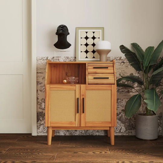 Farmhouse Rattan Doors Sideboard Buffet Storage Cabinet