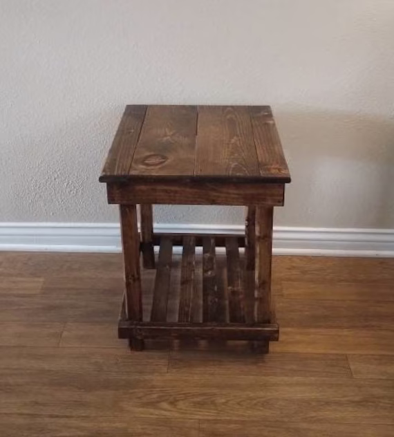Rustic Farmhouse Square End Table With Shelf, Side Table, For Living Room