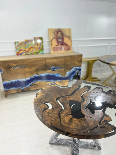 Epoxy Coffee Table, Dining Resin Custom 40" Diameter Round Walnut Wood Clear Table Order For Deborah