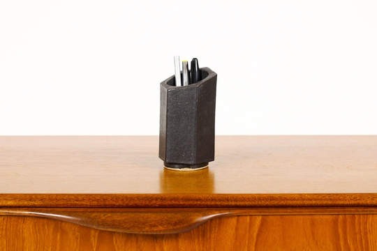 stoneware Ceramic Modernist Hex Tool/Pencil Holder Matte Black Glaze