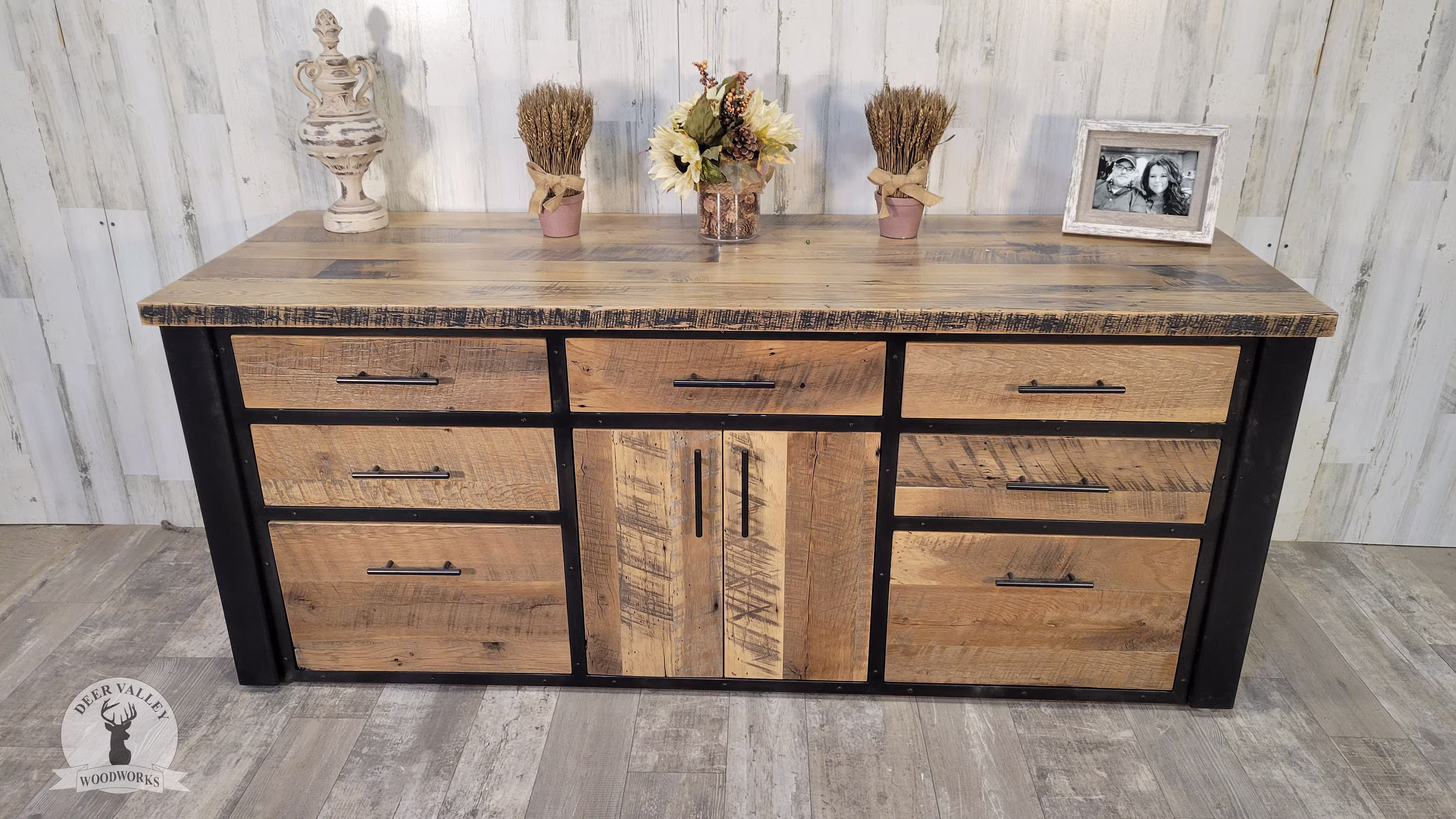 Office Credenza, 72" Barnwood Credenza With Drawers, Custom Reclaimed Wood File Cabinet, Rustic Desk Furniture, Buffet