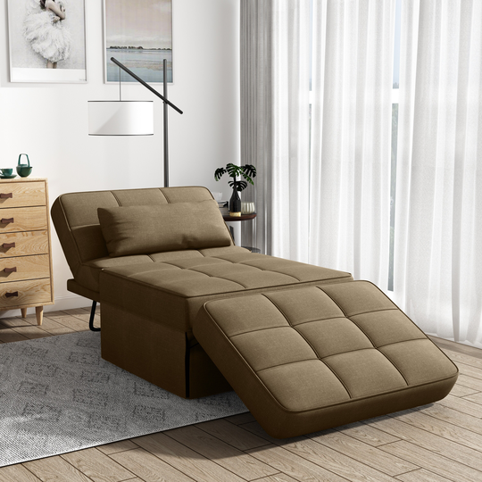 Recliner Metal Frame Convertiable Single Sofa Bed and Ottoman, No Installation