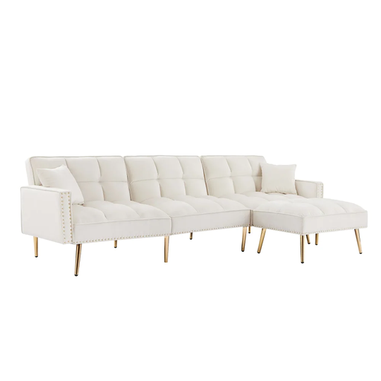 Velvet Upholstered Reversible Sectional Sofa Bed,Couch with Ottoman