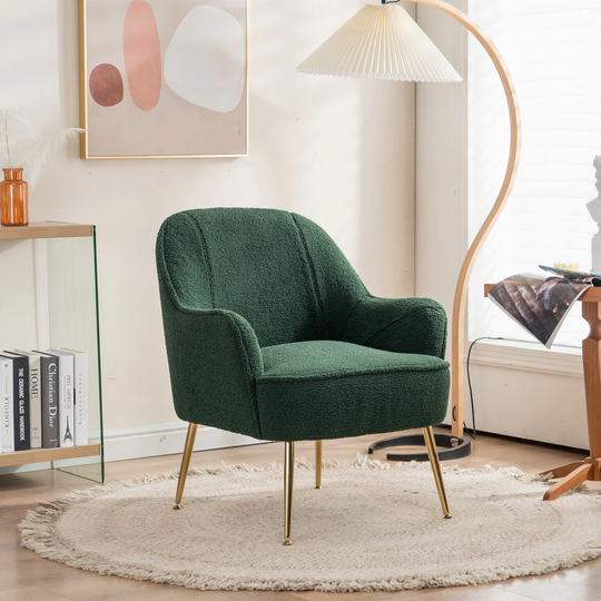 Modern Soft Teddy fabric Ivory Ergonomics Accent Chair Living Room Chair Bedroom Chair Home Chair With Gold Legs For Indoor