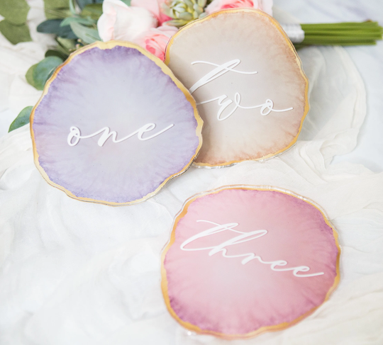Wedding Table Numbers Geode Style Centerpiece Agate Inspired Crystal Fairytale Princess Decor | Gde240