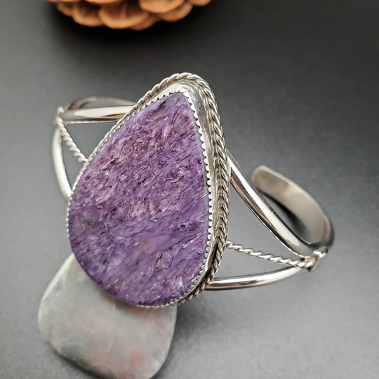 Socute925 Big Charoite Cuff Bracelet | Purple Sterling Silver Southwest