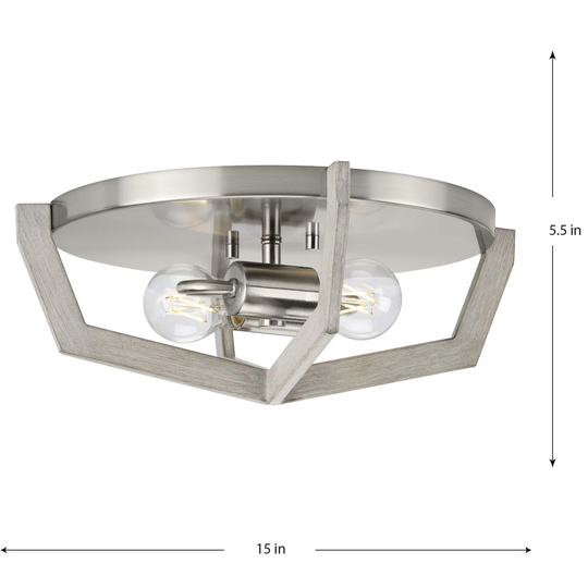 Galloway Collection 2-Light 15 in. Brushed Nickel Farmhouse Flush Mount Light - Medium
