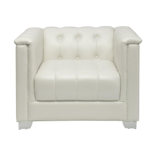 Leatherette Upholstered Chair with Metal Legs, White and Silver