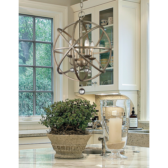 Avery Home Lighting Acadia 4-light Antique Silver/ Clear Crystal Pendant