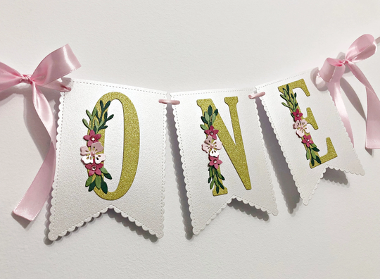 1st Birthday High Chair Banner, One Baby Girl Floral Cake Topper, Photo Shoot