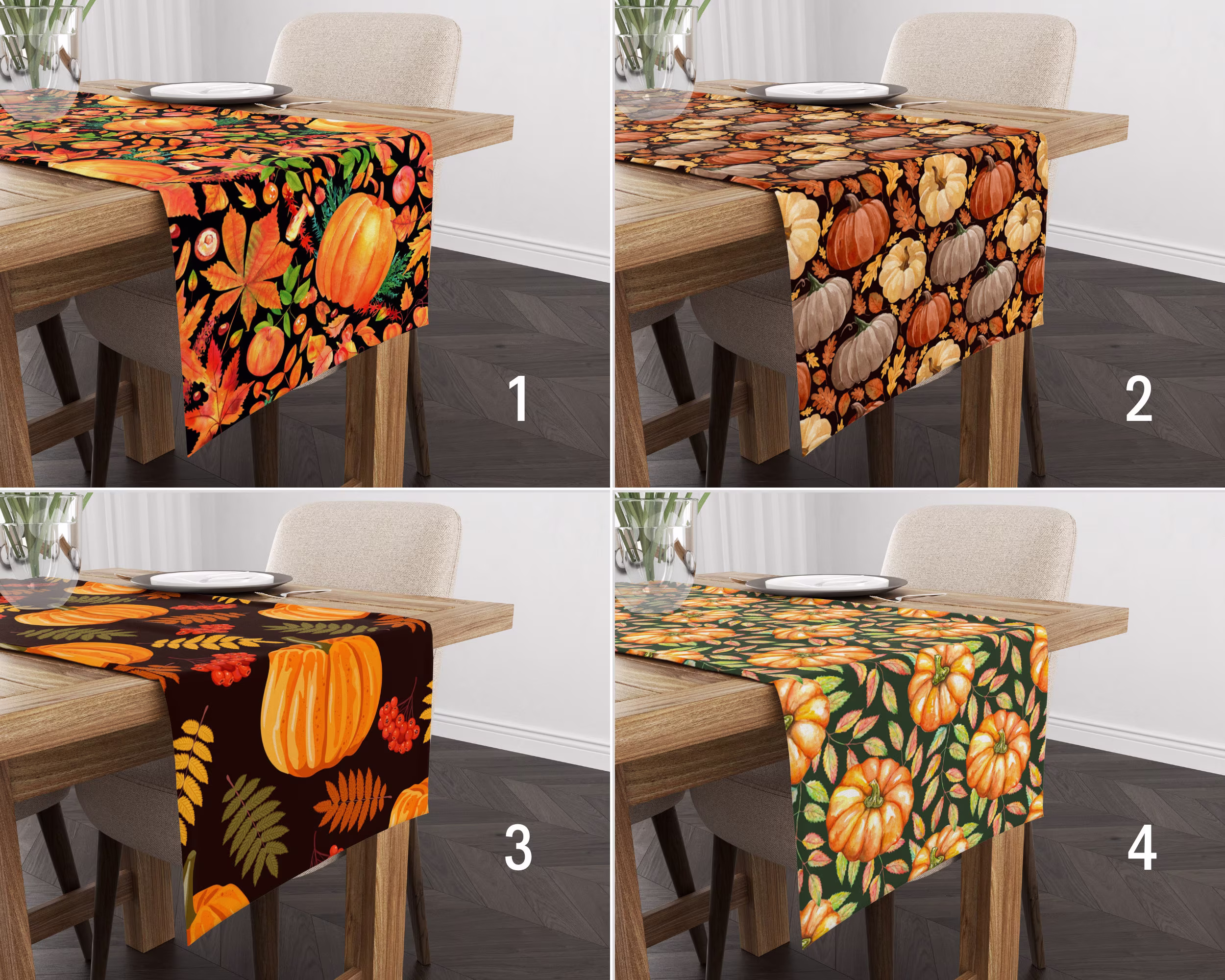 Boho Fall Pumpkins Table Runner, Cozy Autumn Kitchen Orange Pumpkin Tablecloth, Housewarming Gifts, Linens, Home Decor