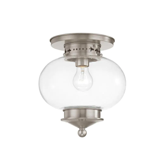 Livex Lighting Harbor 1-Light Brushed Nickel Ceiling Mount - Brushed Nickel - 9.5" Dia. x 9.75" H