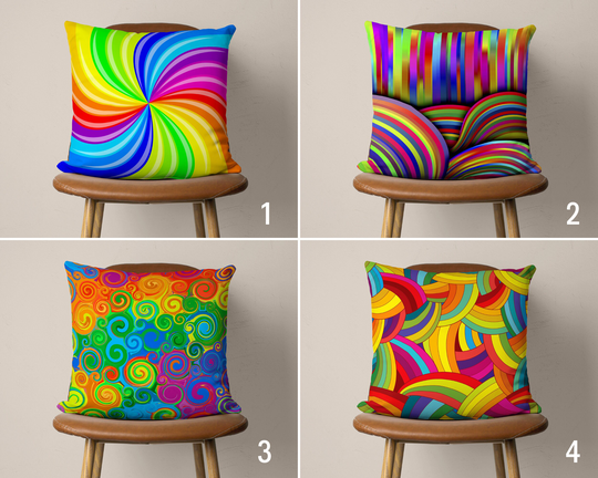Colorful Abstract Pillow Case, Vibrant Multi Colored Cover, Bright Vivid Cushion Housewarming Gift, Indoor & Outdoor Textile
