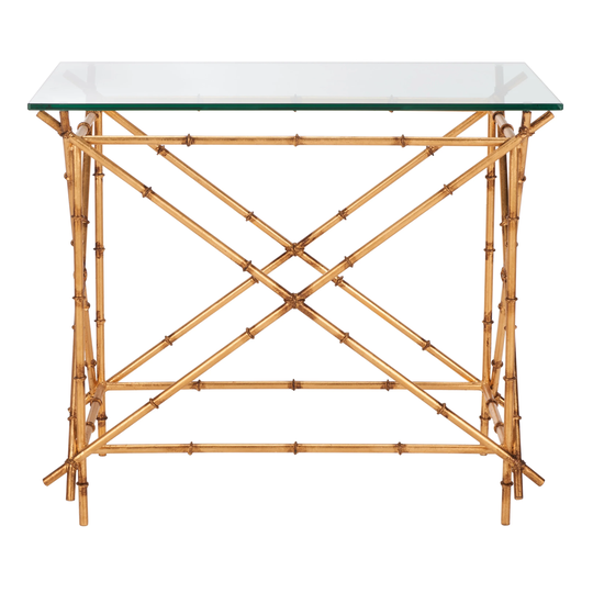 SAFAVIEH Hidden Treasures Glass Top Brass Accent Table - 27" x 15.5" x 23.2"