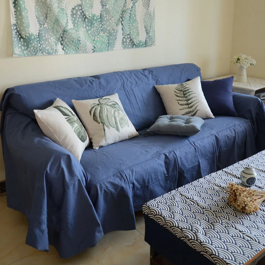 Blue Thick Cotton Sofa Slipcover | No-Slip Sectional Couch Cover Throw Furniture Protector Covers For Living Room Home Decor