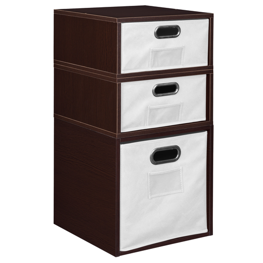 Noble Connect Storage Set- 1 Full Cube/2 Half Cubes with Foldable Storage Bins- Truffle/White