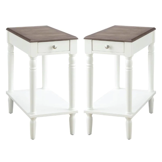 1-Drawer End Table in Driftwood and White Wood Finish - Set of 2 - 54 x 84