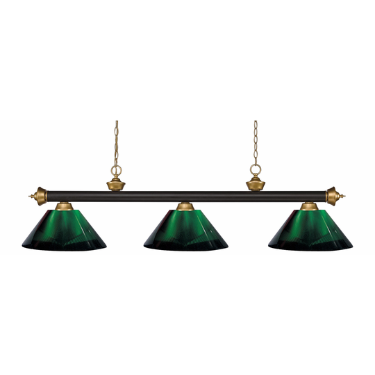 Avery Home Lighting Riviera Bronze & Satin Gold Green 3 Light Billiard Light - Bronze + Satin Gold
