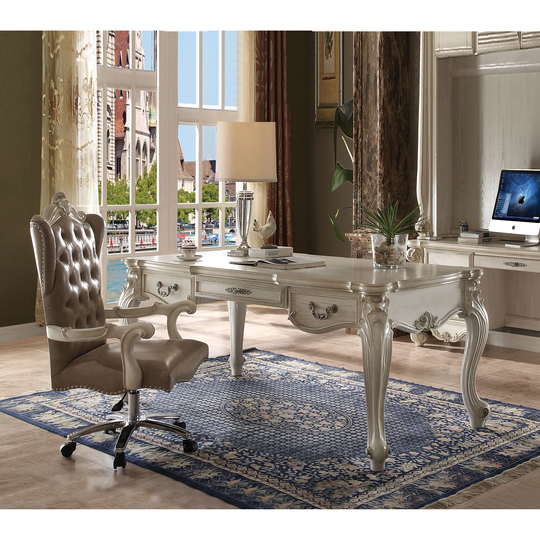 ACME Versailles Executive Office Chair in Vintage Gray PU & Bone White