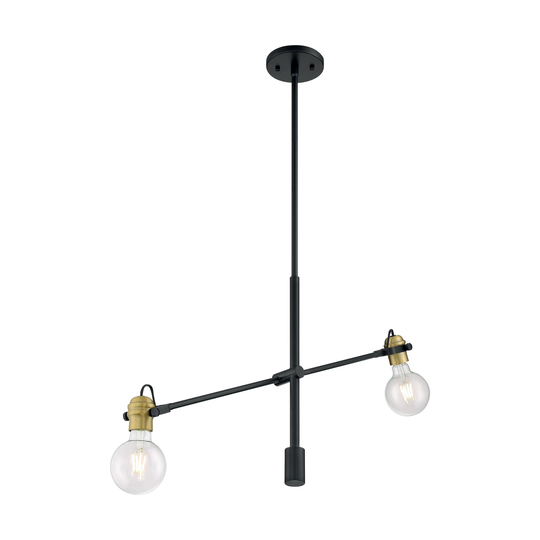 Mantra 2-Light Pendant Fixture - Black Finish with Brushed Brass Sockets - Black / Brass Accents - Black / Brass Accents