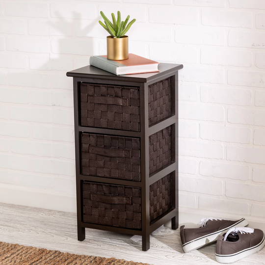 Espresso Woven Fabric and Wood 3-Drawer Storage Cabinet