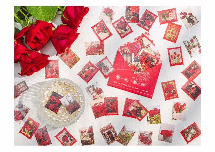 The Color Of Flowers, 40 Stickers, Non-Repeat, Rainbow, Stamp, Edges, Frame, Floral, Pretty, Sweet, Lovely, Garden, Summer, Blooming