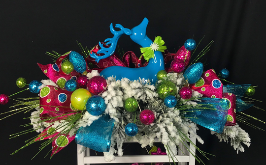 Lighted Colorful Christmas Lantern, Santa Lantern, Holiday Centerpiece, Christmas Mantel Decor, Bottle Brush Tree, Reindeer