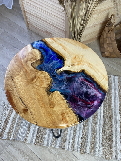Round Epoxy Resin Coffee Table, Wooden Rustic For Home Indoor Or Garden Outdoor Use, Modern Table