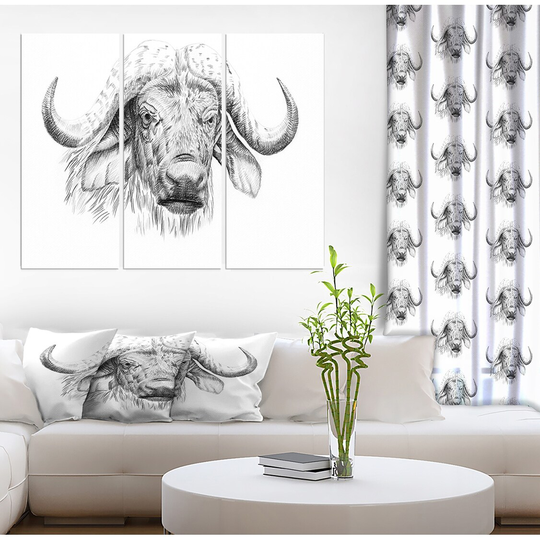 Designart 'Pencil Bufallo Sketch in Black and White' Animals Print on Wrapped Canvas set