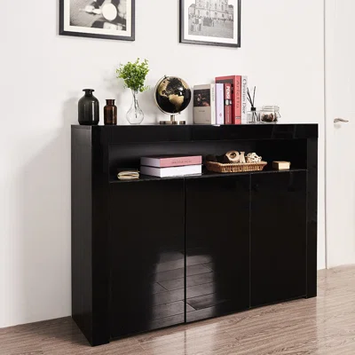 Living Room Sideboard Storage Cabinet High Gloss With LED Light