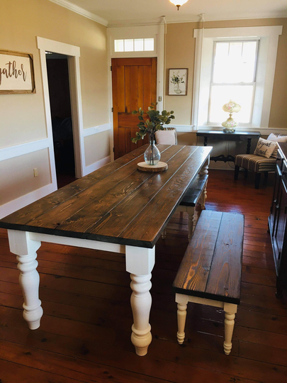 Large Farmhouse Table, Rustic Farm Dining Kitchen Custom Spindle Leg Table - All Sizes