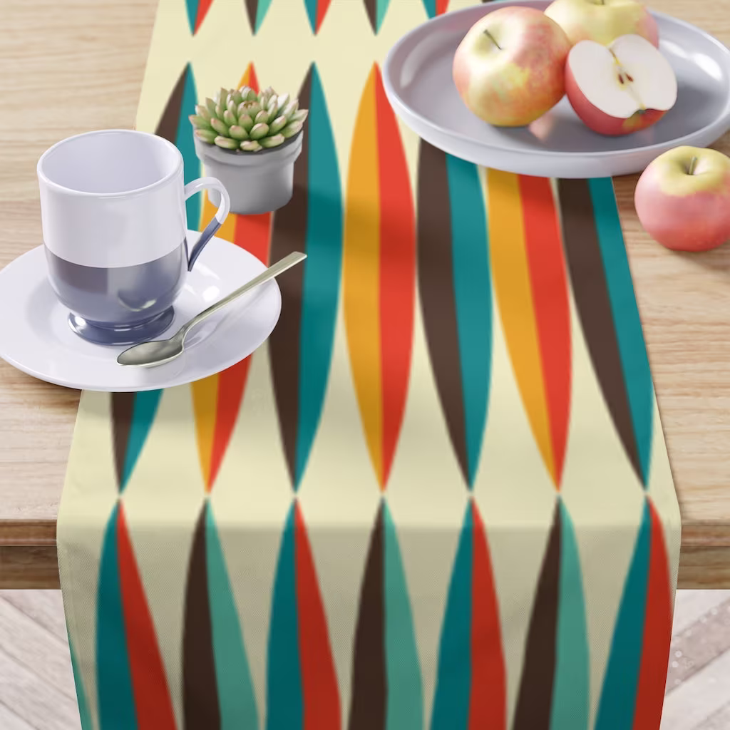Mid Century Modern Table Runner, Retro Linens, Dining 70's Kitchen Decor, Centerpiece, Wedding Decor